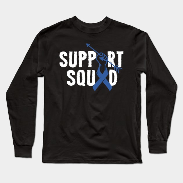 Support Squad Colorectal Cancer Awareness CRC Blue Ribbon Long Sleeve T-Shirt by ArtedPool